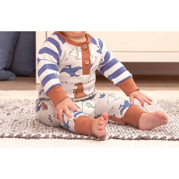 NEW TESA BABE baby boy dinosaurs long sleeve romper in grey/blue/brown - Picture 1 of 2